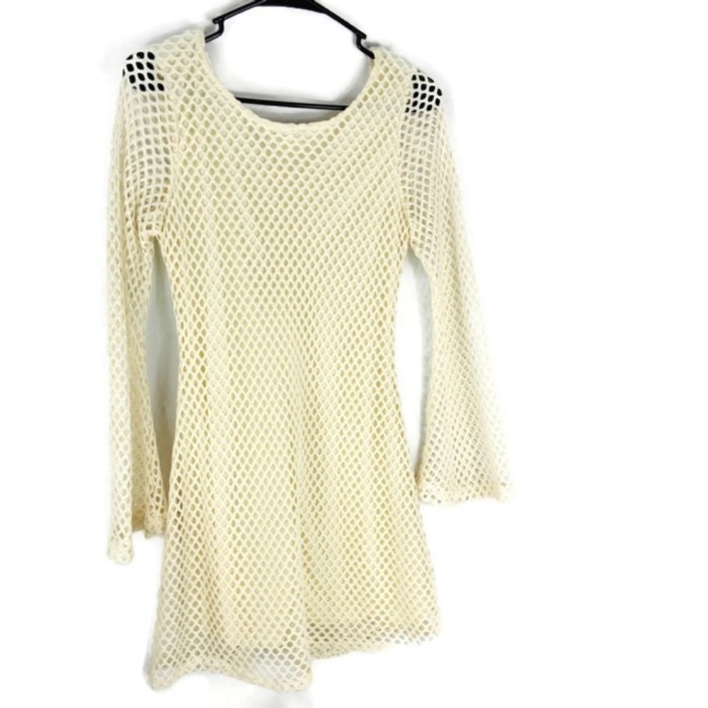 Venus Ivory Fish Net Bell Sleeve Mini Dress